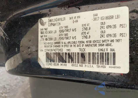 2004 Dodge Ram 1500 Slt/Laramie from USA, damaged, VIN 1D7HA18N74S772453